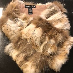 Adrienne Landau Rabbit and Raccoon Fur Wrap Scarf